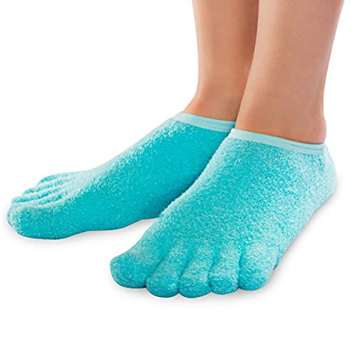 NatraCure 5-Toe Gel Lined Foot Moisturizing Socks – Aloe & Shea Infused Fuzzy Hydrating Socks for Women &...