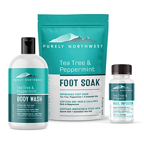3 in 1 Professional Foot Spa Kit-with Tea Tree Foot & Body Soak-Tea Tree Body Wash & Nail Blend-Soothes Dry,...