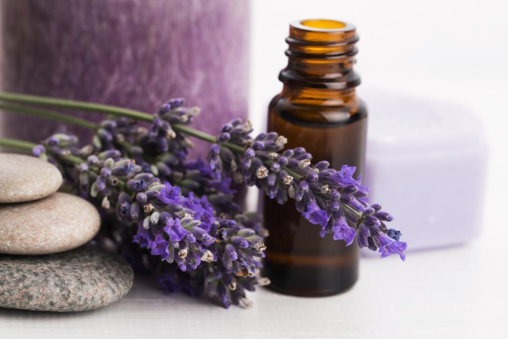 Bottle of lavender essential oil